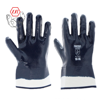 Ölschutzblau glattes Nitril Vollbeschichtete Handschuhe mit Sicherheitsmanschetten- und Baumwolltrikot -Futter